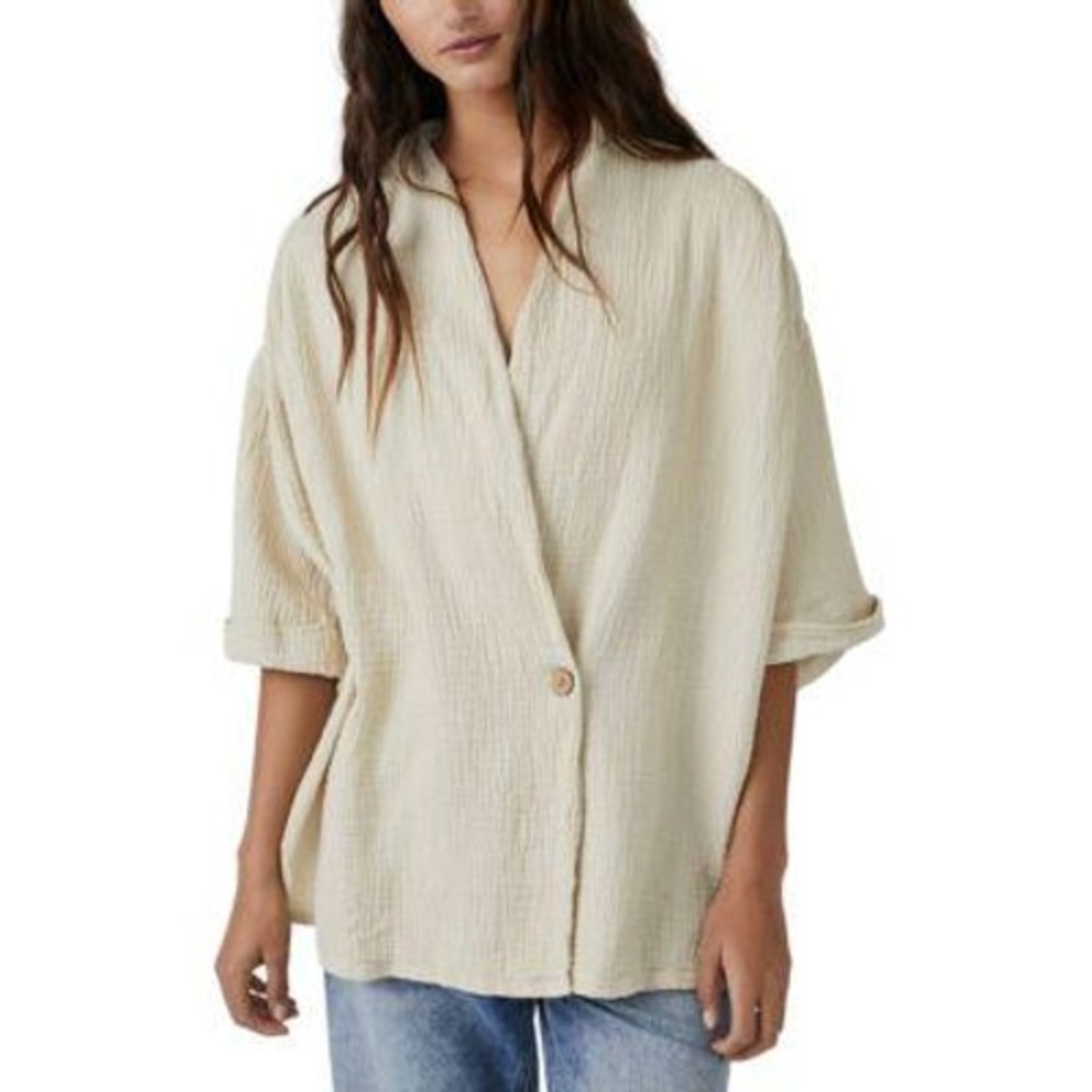 We The Free‎ People  White Cotton Button Kimono Top Blouse Size Small